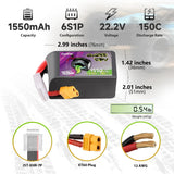 PRE-ORDER Ovonic Rebel 2.0 6S 1550mAh 150C 22.2V FPV Racing Freestyle Lipo Battery Pack - XT60