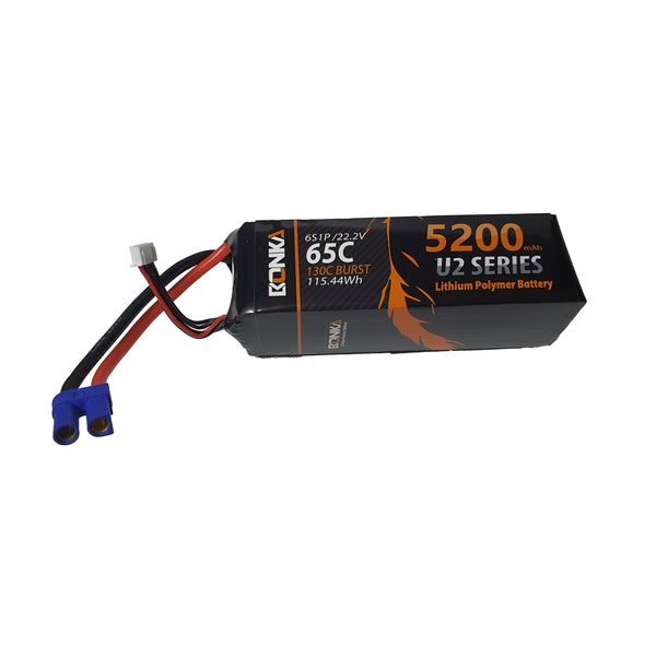 BONKA 5200mAh 6S 22.2V 65C/130C Light-Weight Lipo Battery for 7 to 10 inch Drones - EC5