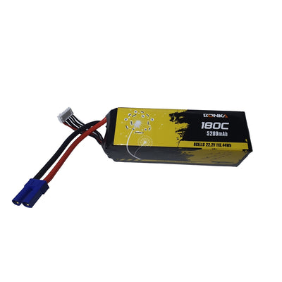 BONKA 5200mAh 6S 22.2V 180C/360C Lipo Battery for 7 to 10 inch Drones - EC5