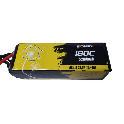 BONKA 5200mAh 6S 22.2V 180C/360C Lipo Battery for 7 to 10 inch Drones - EC5