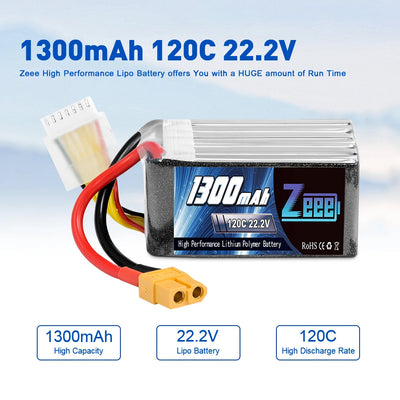 Zeee 6S 22.2V 120C 1300mAh XT60 Lipo Battery for FPV Drone Quadcopter Helicopter Plane