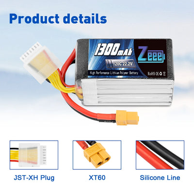 Zeee 6S 22.2V 120C 1300mAh XT60 Lipo Battery for FPV Drone Quadcopter Helicopter Plane