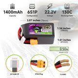 PRE-ORDER Ovonic Rebel 2.0 6S 1400mAh 130C 22.2V FPV Racing Freestyle Lipo Battery Pack - XT60
