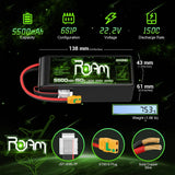 PRE-ORDER Ovonic Roam Series 5500mAh 6S 22.2V 150C/300C Lipo Battery for 7 to 10 inch Drones or EDF Jets - XT90-S Anti Spark Plug