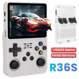 R36s 2026 New Retro Handheld Game Console Support 20+ Emulators 3.5” IPS Screen - 64GB White