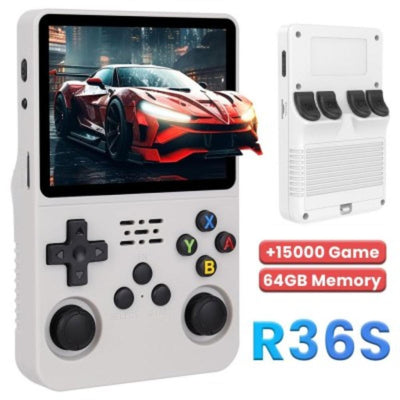 R36s 2026 New Retro Handheld Game Console Support 20+ Emulators 3.5” IPS Screen - 64GB White