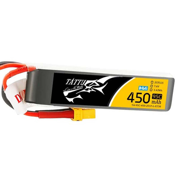 TATTU 450mAh 2s 95c High Voltage Lipo Battery - Long - XT30
