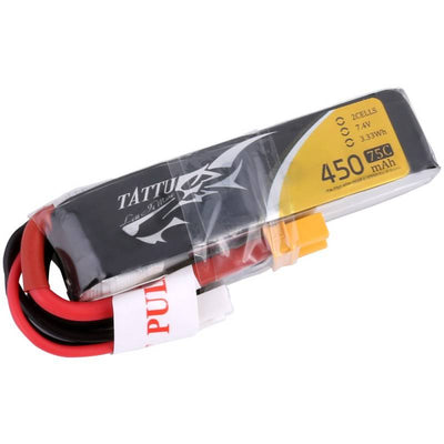 TATTU 450mAh 2s 75c Lipo Battery - Long - XT30